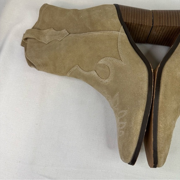 Zara Split Suede Embroidered Heel Cowboy Boot Tan 10 - Picture 9 of 16